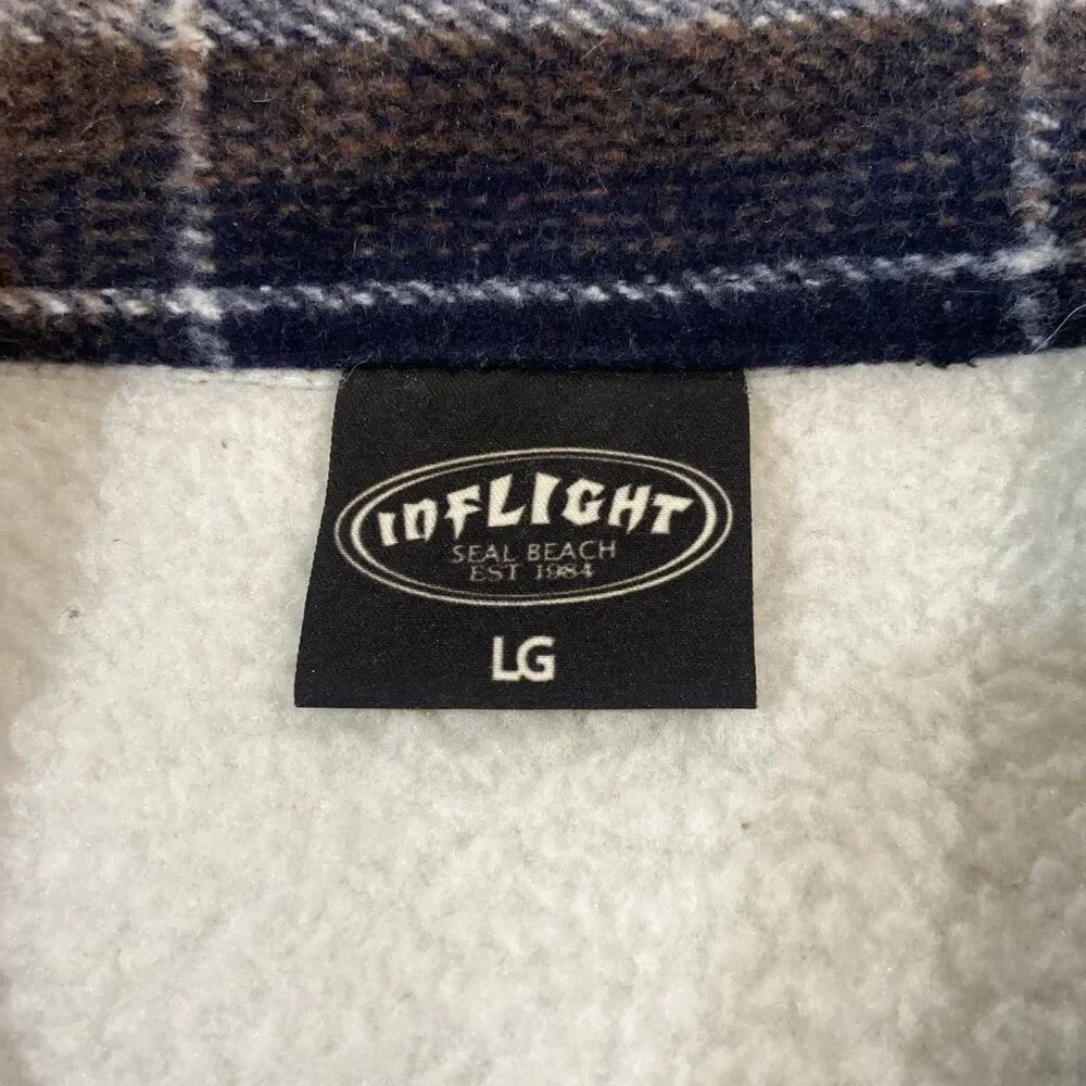 Inflight Surfboards Jacket Mens L Brown Tan Plaid Sherpa Lined Flannel Shacket
